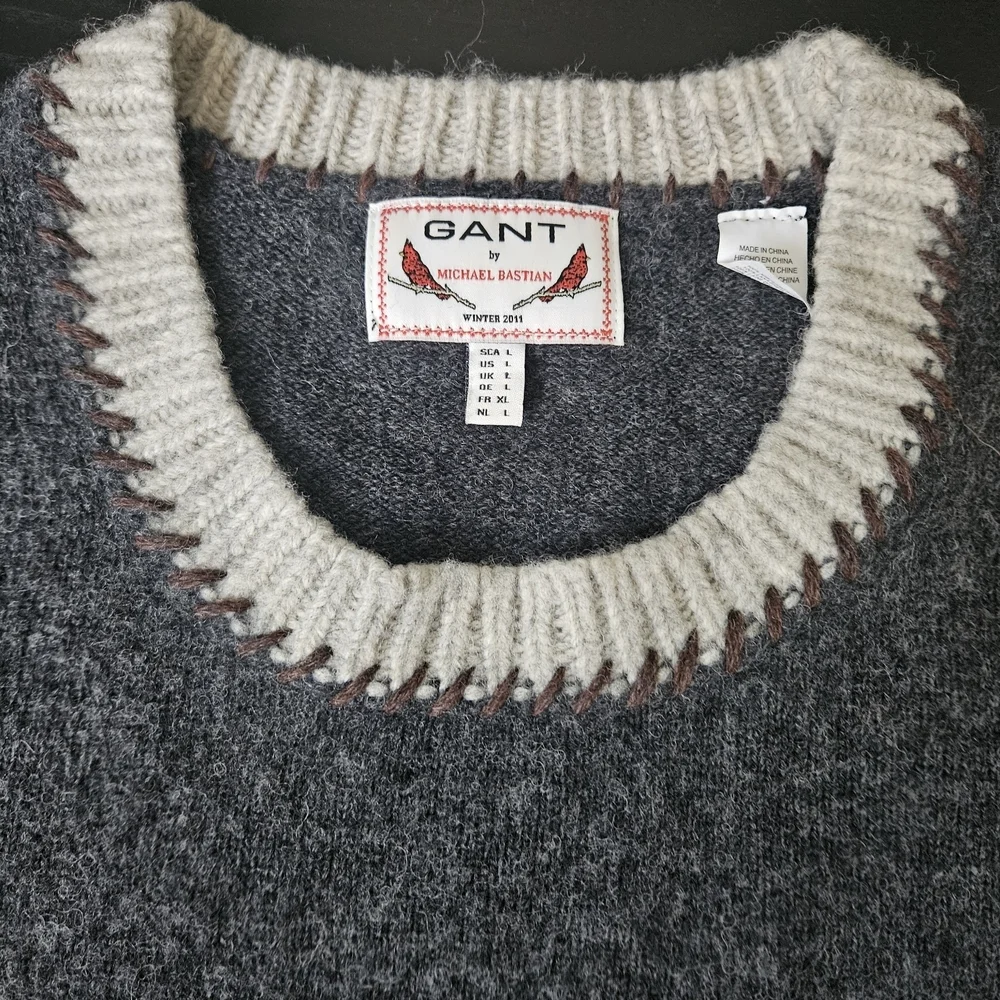 Gant By Michael Bastian Grey Shetland Wool Sweater Size L - Picture 6 of 10